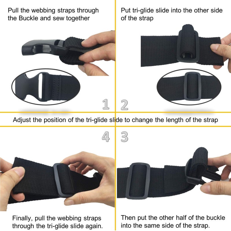 EesTeck 6 Set 1.5 Inch Flat Dual Adjustable Plastic Quick Side Release Plastic Buckles and Tri-glide Slides for Luggage Straps Pet Collar Backpack Repairing (Black, Fit For 1.5â€/38mm Webbing Straps) - Image 4